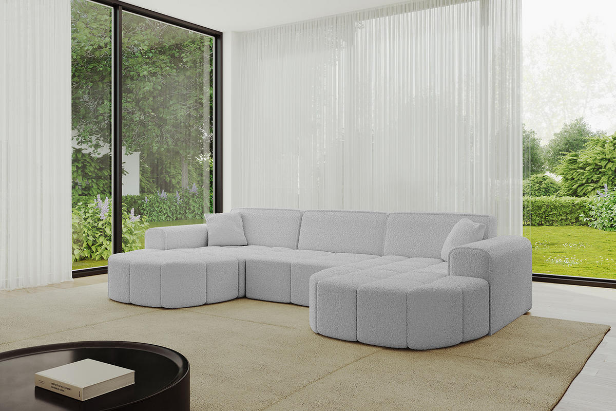 WOHNLANDSCHAFT LIVO-U1 - 315x173x79,5 cm Hellgrau - Hellgrau, Holzwerkstoff/Textil (315/79/173cm) - ALTDECOR