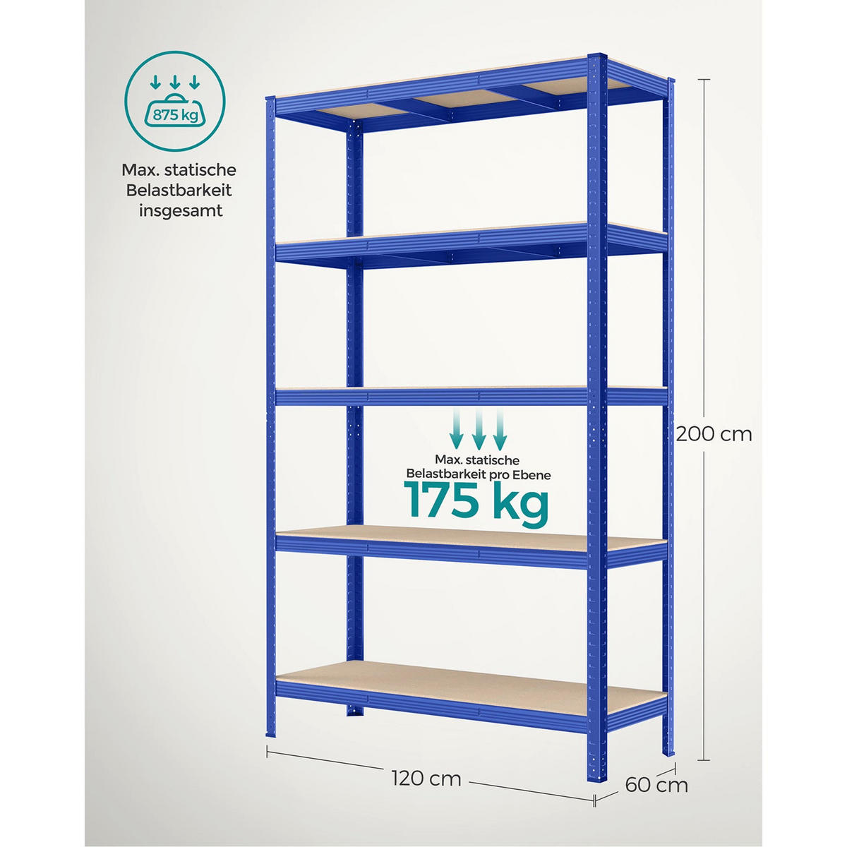 SCHWERLASTREGAL Cairo 2er-Set - Blau, Holzwerkstoff (120/200/60cm) - Hansiro