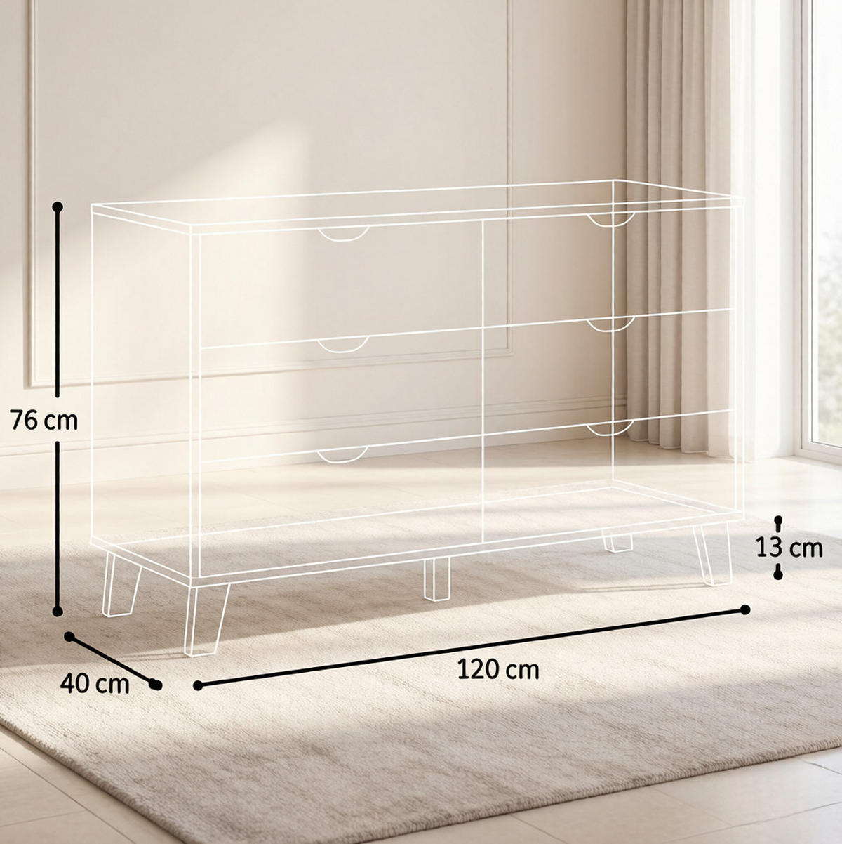 KOMMODE in Weiß und Eiche 120x40x76 cm mit 6 Schubladen - Eichefarben, Holzwerkstoff (40/76/120cm) - IVMEU