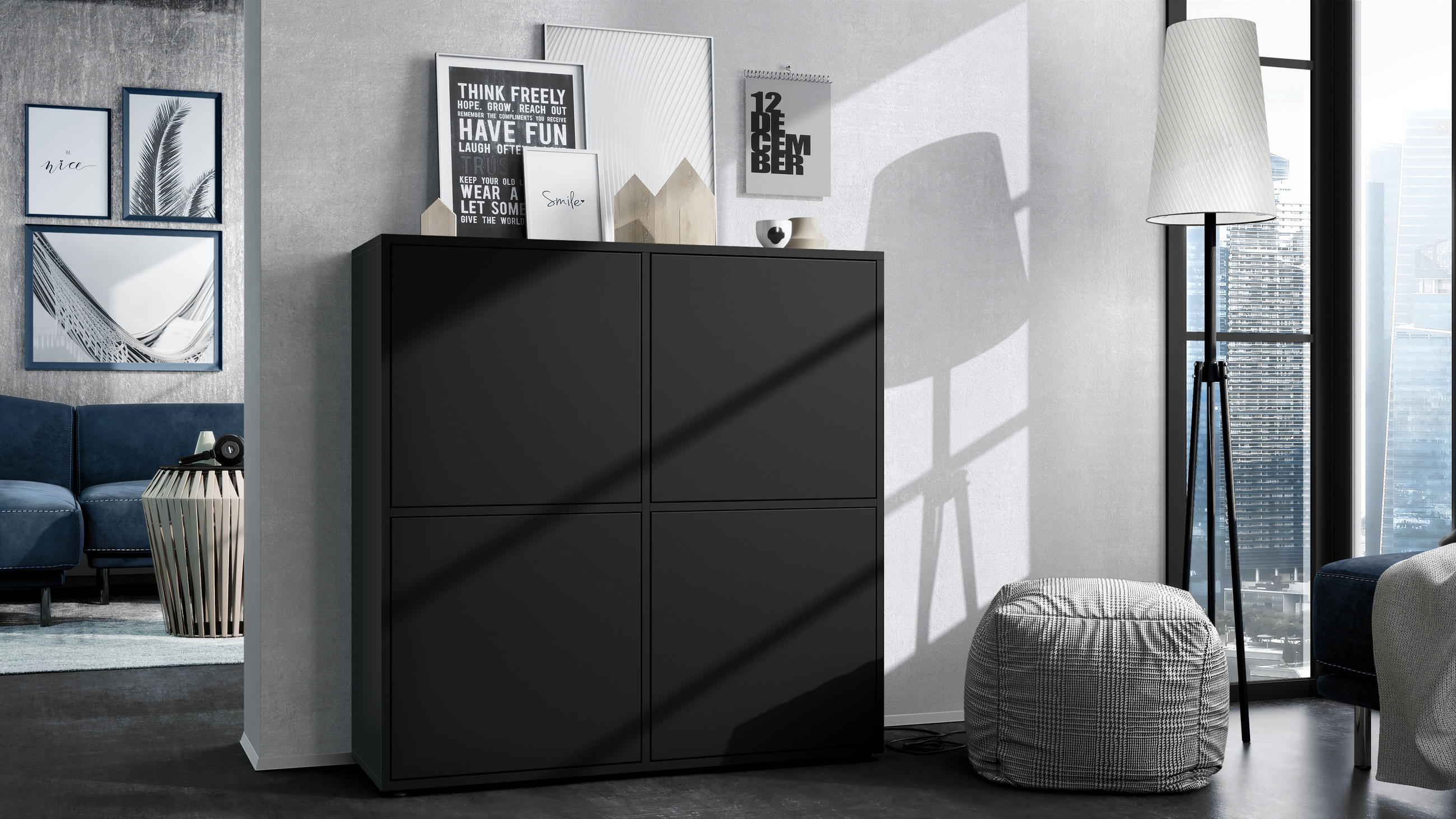 HIGHBOARD Cuba Türen in Schwarz matt - Schwarz, Holzwerkstoff (104/105.5/35.5cm) - Vladon