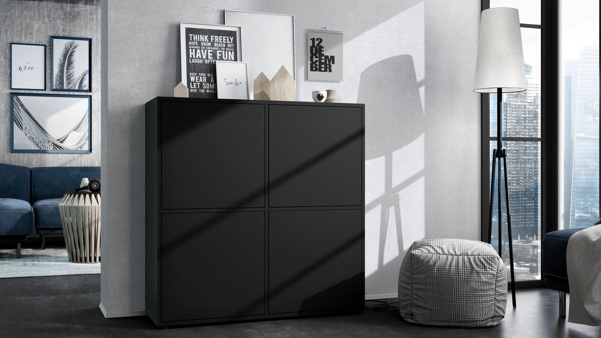 HIGHBOARD Cuba Türen in Schwarz matt - Schwarz, Holzwerkstoff (104/105.5/35.5cm) - Vladon