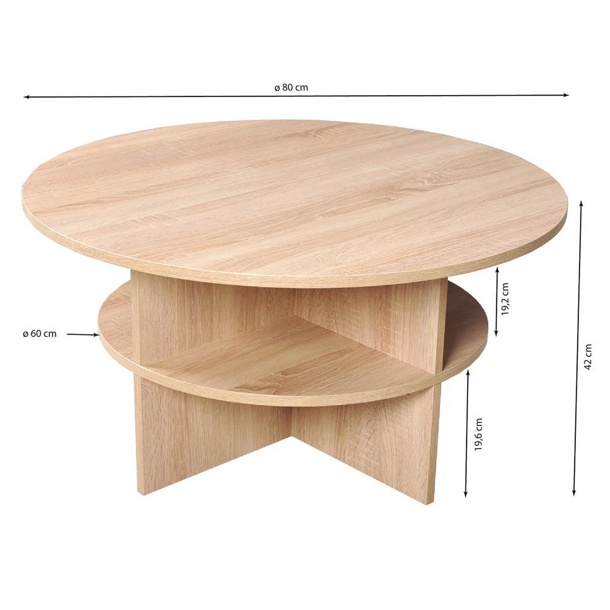 COUCHSTICH RONDO/ 2 Tischplatten durchm. 80 und 60 cm - Gebleichte Eiche Dekor - Sonoma Eiche, Holzwerkstoff (80/80/42cm) - Weber Industries