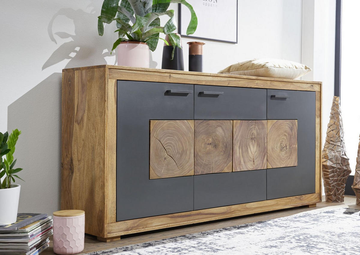 SIDEBOARD Sheesham 170x40x82 gebeizt TURIN #09 - Braun, Holz (170/82/40cm) - Massivmoebel24
