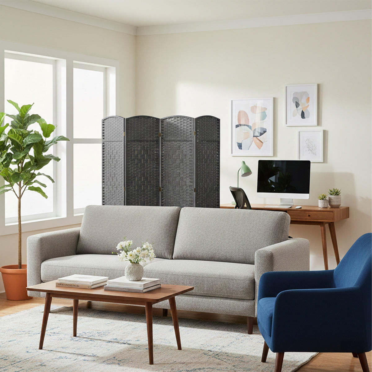 PARAVENT - Grau, Holz/Papier (160/170/2cm) - Relaxdays