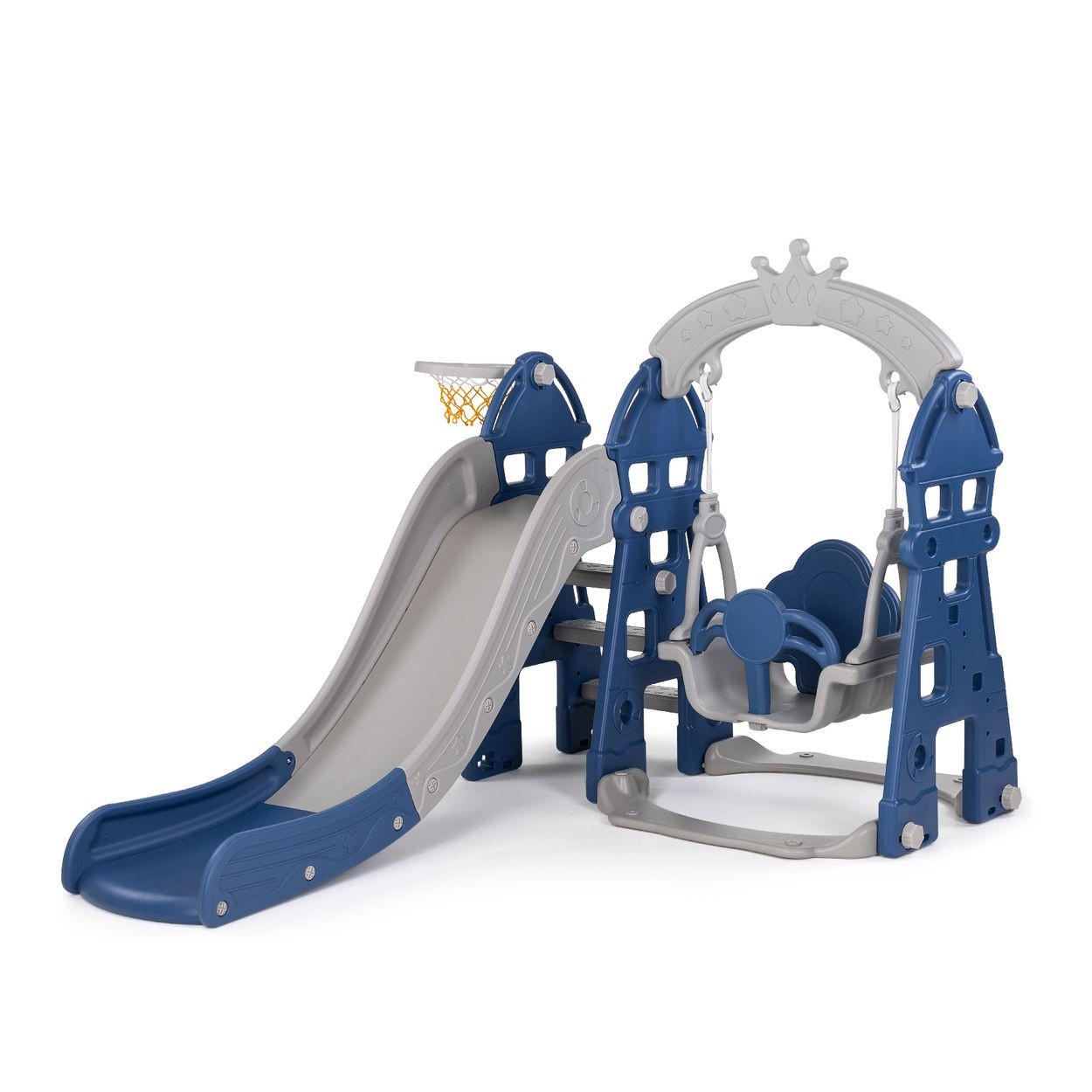 KINDERRUTSCHE, Schaukel blau Basketballkorb, Ball, drei Stufen, ab 1 Jahr - Blau, Kunststoff (140/125/200cm) - Chipolino