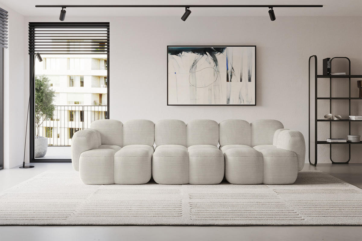 3-SITZER modulares Sofa Miko-S2 300x118x75 cm Creme Cord - Schwarz/Mokka, Holzwerkstoff/Kunststoff (300/75/118cm) - ALTDECOR