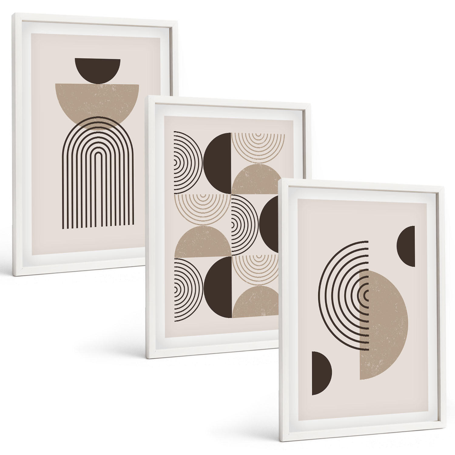 BILDER SET 3er Set - 40x60 cm Weißer Rahmen - Abstrakte Minimalismusmuster - Weiß, Kunststoff (40/60cm) - TULUP