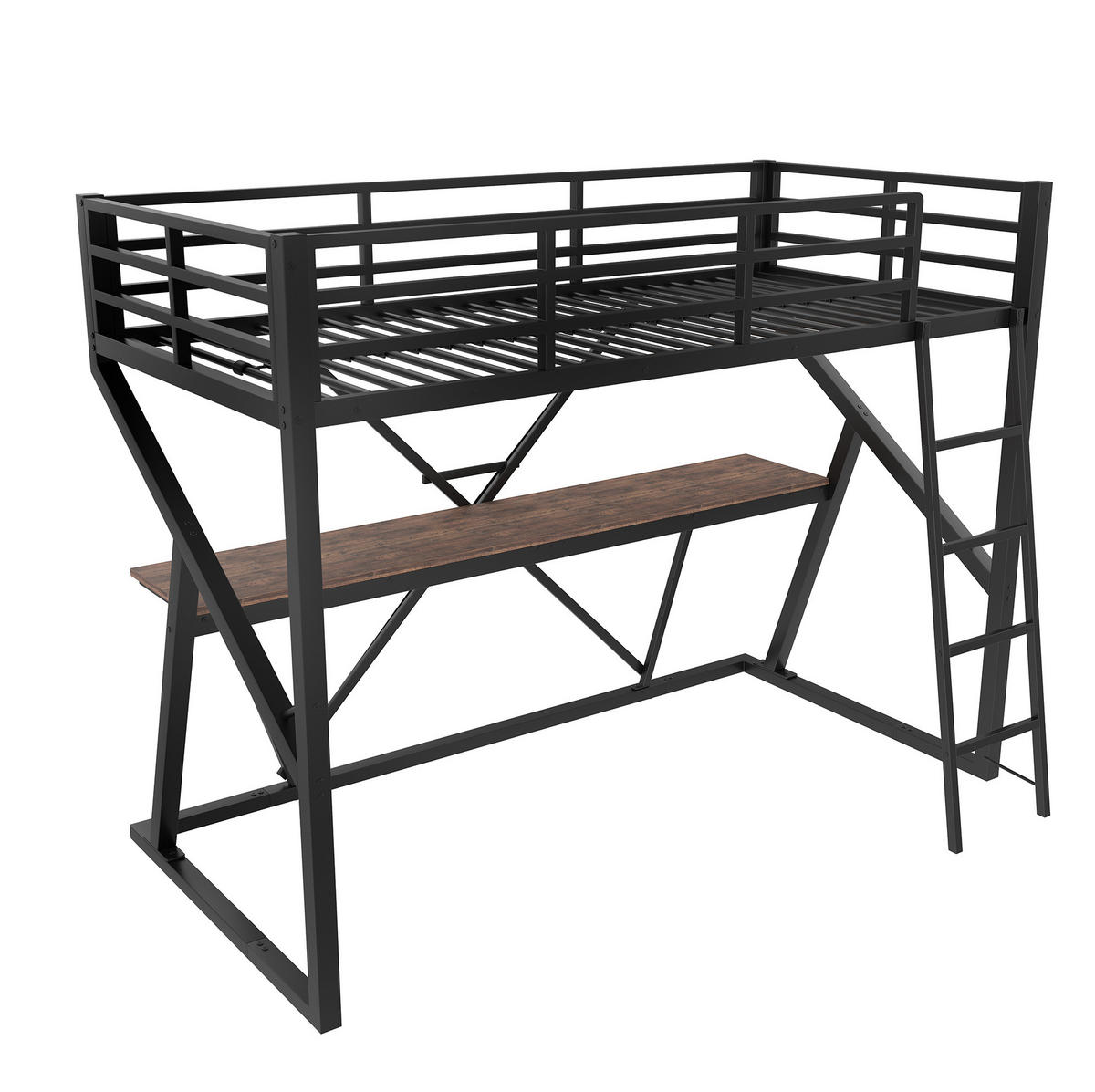 HOCHBETT 90/200 cm aus Metall mit Schreibtisch und LED-Beleuchtung - Schwarz, Metall (90/200cm) - Flora Grace