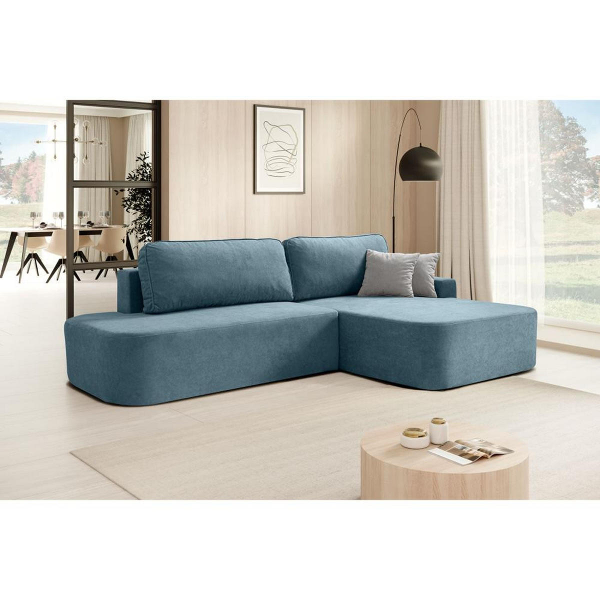 ECKSCHLAFSOFA Gavi blau velours rechts - Blau, Textil (269/171cm) - Beautysofa