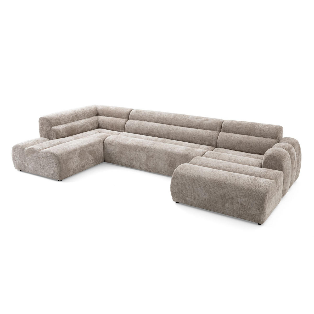 6-SITZER modulares Wohnlandschaft U XXL VEER SET 4 Links, 368 x 190 cm, Chenille Webstoff Beige - Beige/Schwarz, Holz/Kunststoff (368/75/190cm) - Muffo