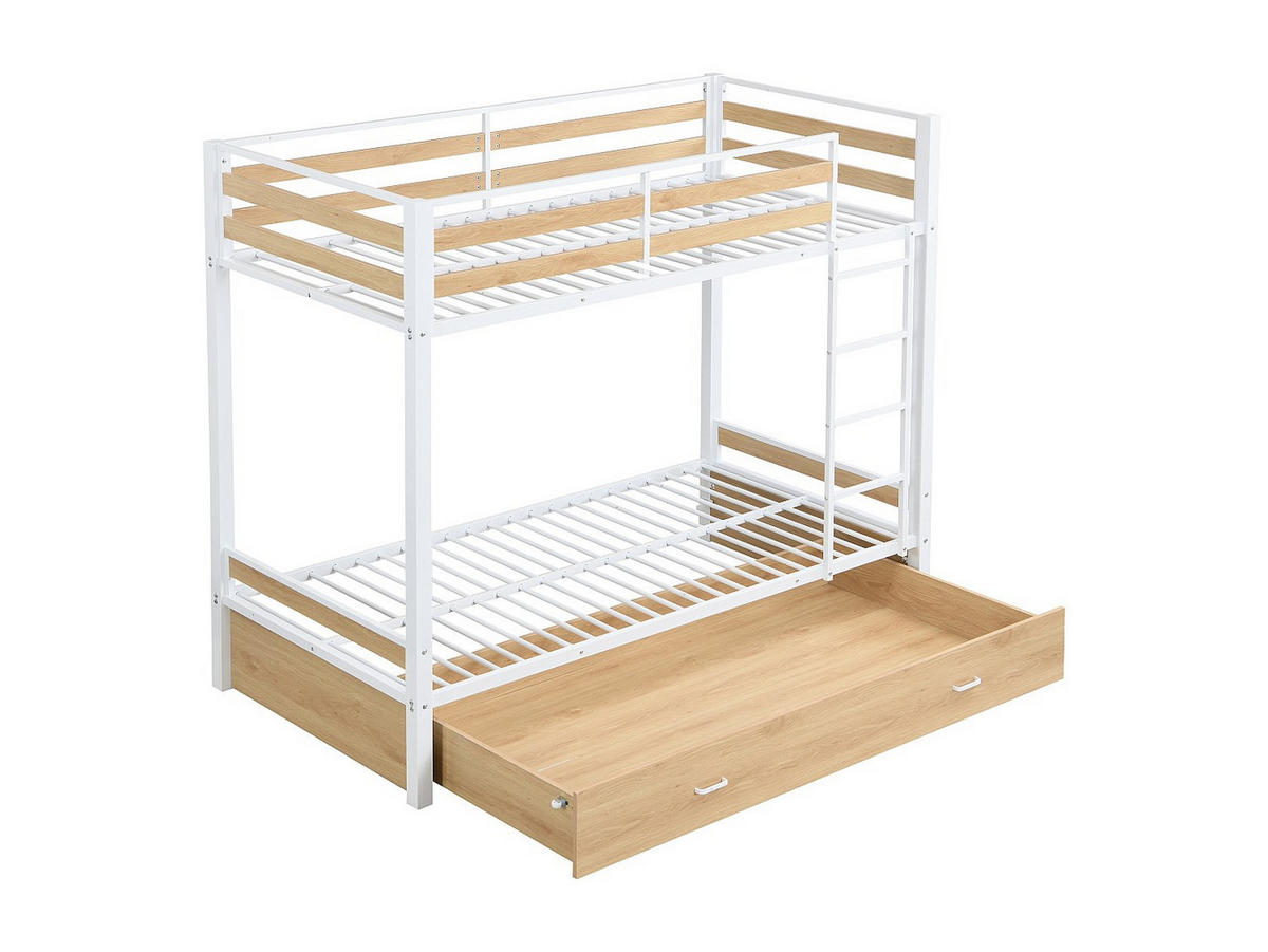 ETAGENBETT - 2 Personen-Sitzer - Metall - Naturfarben Hell, Weiß - - Naturfarben/Weiß, Metall - Vente-Unique