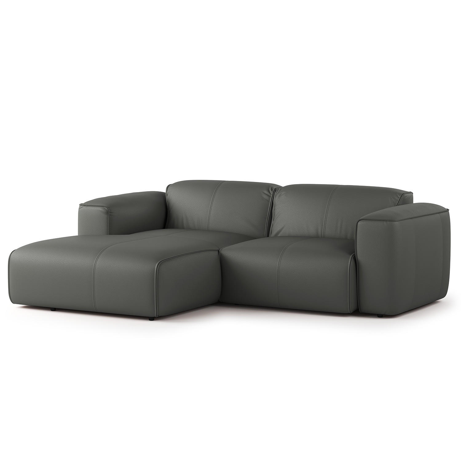 ECKSOFA mit XL-Longchair - Schwarz/Grau, Leder/Kunststoff (260/171cm) - home24