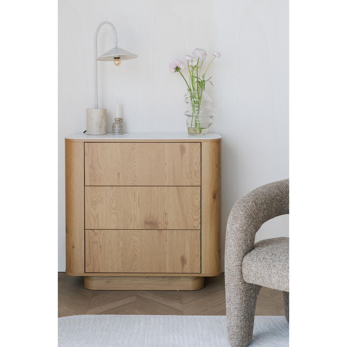 KOMMODE Almira Marmoroptik Natural - Naturfarben, Holzwerkstoff (90/80/40cm) - Housecraft Living