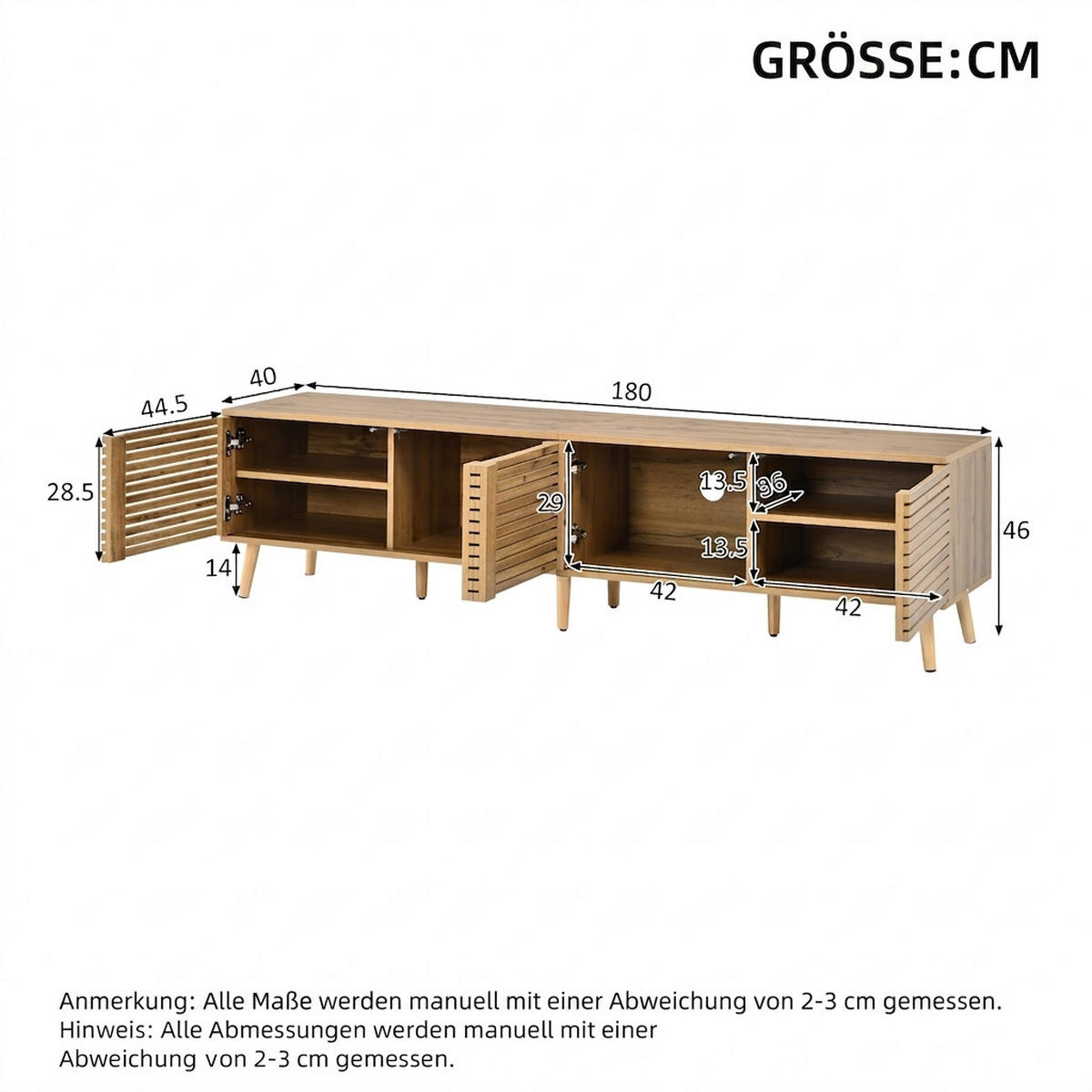 TV-SCHRANK 180/40/46 cm Natürlich mit 4 Türen und Kabeldurchführung - Naturfarben, Holzwerkstoff (180/46/40cm) - Oxeza
