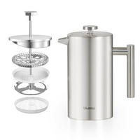 KAFFEEBEREITER French Press Edelstahl - doppelwandig isoliert mit Messskala inkl. Ersatzfilter & Anleitung, Spülmaschinengeeignet - Edelstahlfarben, Metall (14/13/21cm) - Blumtal