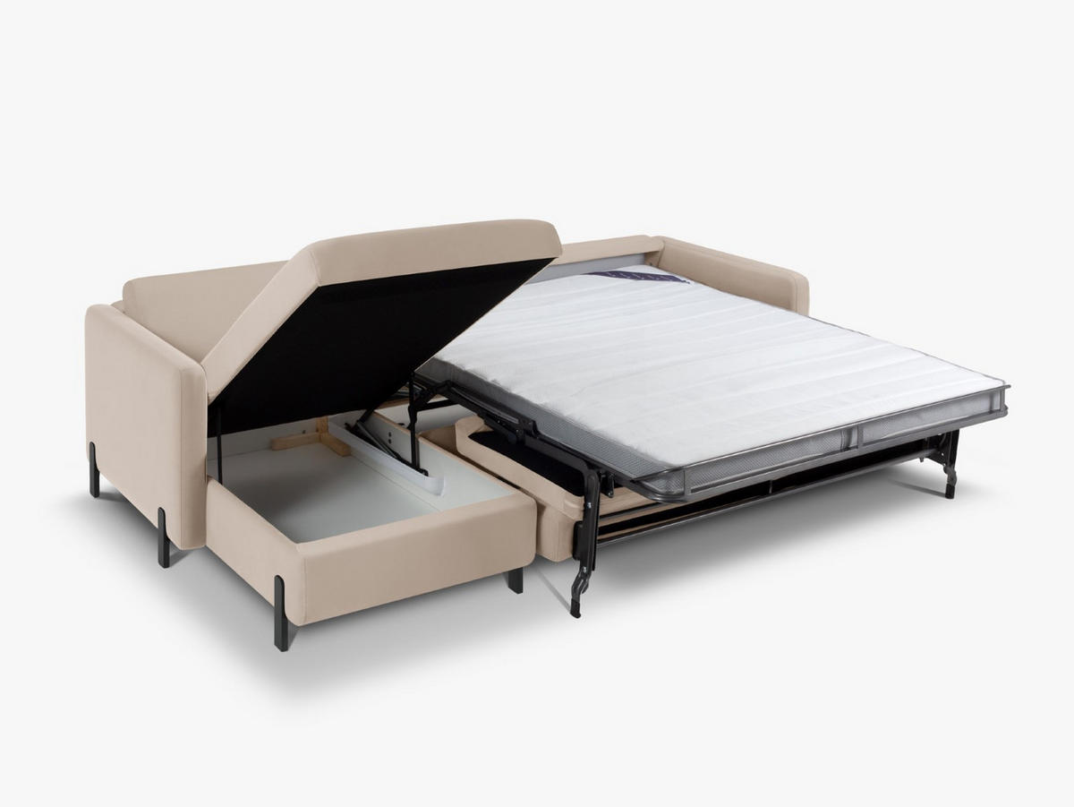 ECKSOFA ausklappbar links Gloria aus Samt beige 4 Sitzplätze - Beige, Textil (260/170cm) - Micadoni
