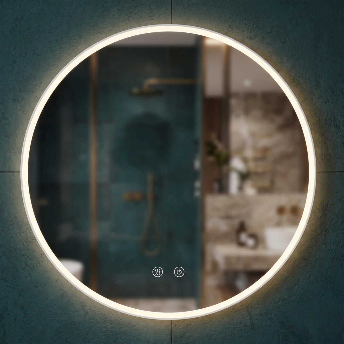 OGLEDALO Srebrno LED prigušivo protiv zamagljivanja 70 cm - prozirno, staklo/metal (70/70/3cm) - Relaxdays
