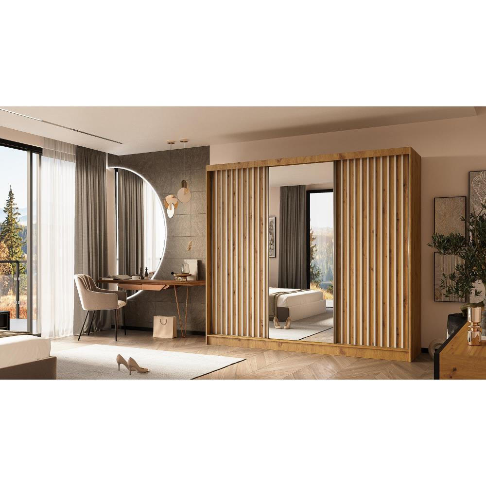 SCHWEBETÜRENSCHRANK Helix 240/216/61 eiche artisan+weiß - Eiche Artisan/Weiß, Holzwerkstoff (240/216/61cm) - Beautysofa