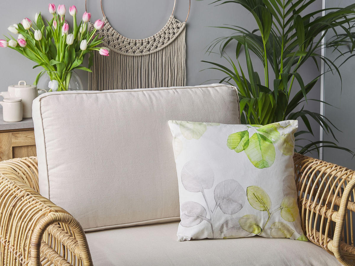 DEKOKISSEN 2er-Set Weiß 45/45 cm Peperomia - Weiß, Naturmaterialien/Textil (45/45cm) - Beliani