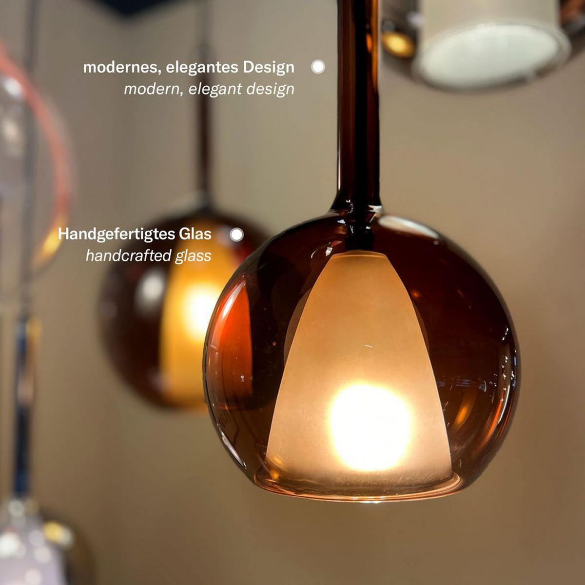 GALERIELEUCHTE Belluna 3-flammig Rauch Ø 24cm - Anthrazit, Glas (24/24/45cm) - s.luce