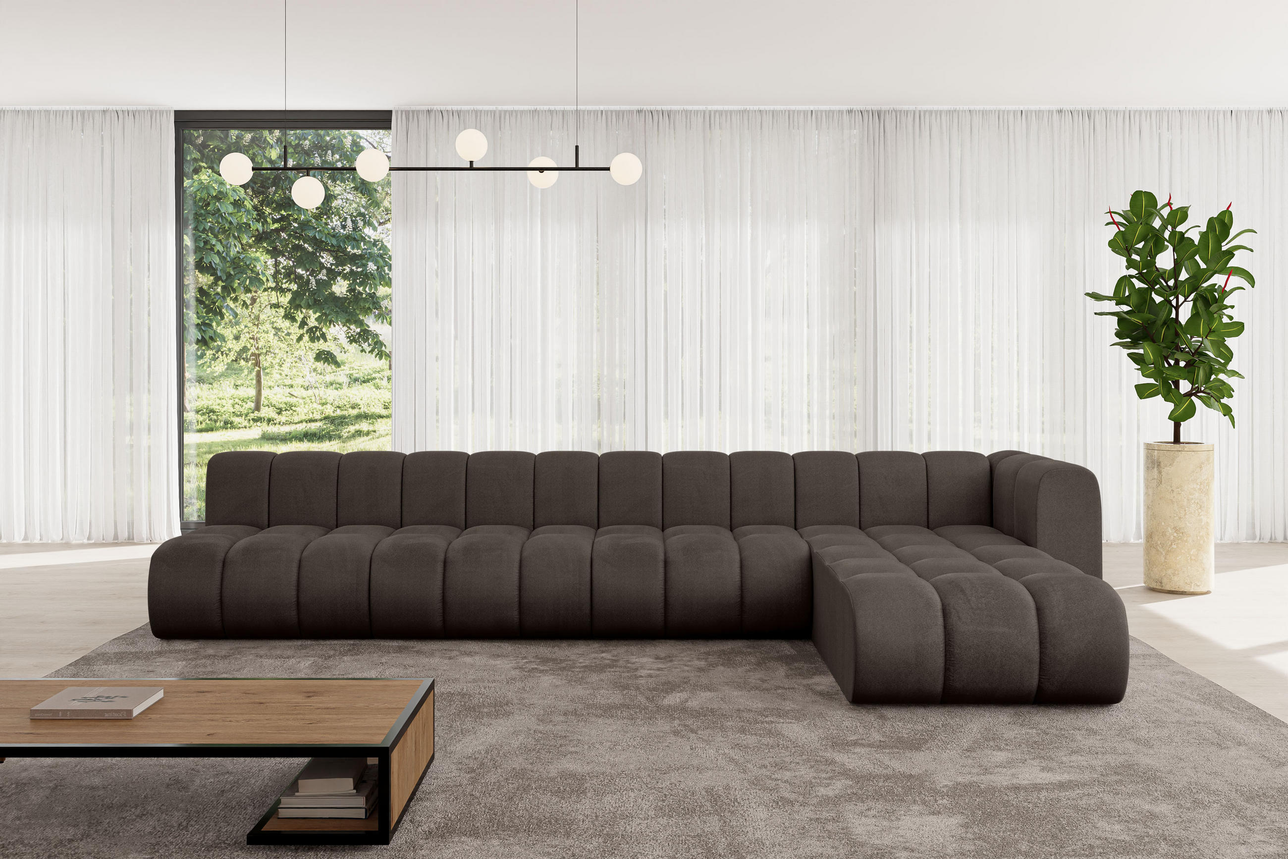 ECKSOFA modulares Sofa Darnel-L3 - 387x177x70 cm Braun - Braun, Holzwerkstoff/Textil (387/177cm) - ALTDECOR