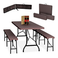 BIERZELTGARNITUR Braun 3-tlg.-Set Tisch 180x74 cm - Braun, Kunststoff/Metall - Relaxdays