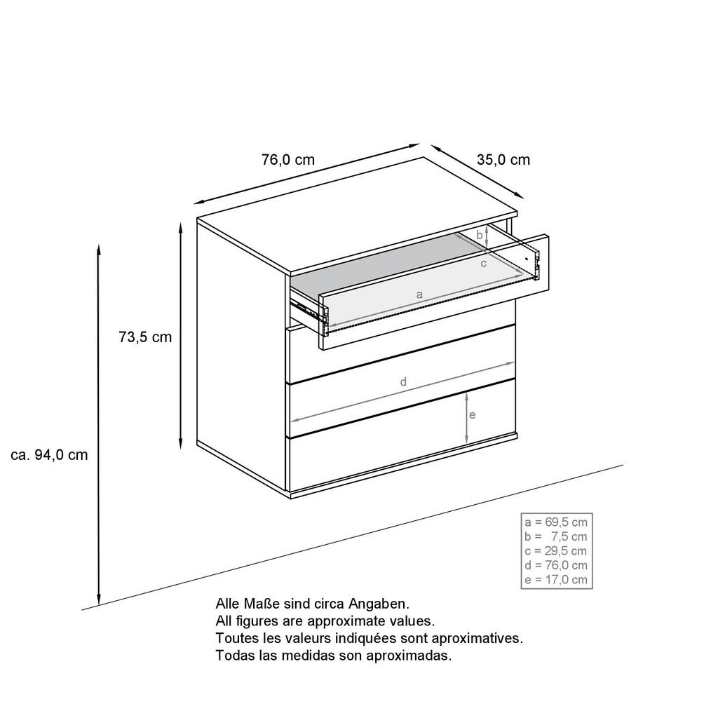 Thumbnail - Vladon Kommode, Silbereichen, Holzwerkstoff, 76x76x35 cm, Wohnzimmer, Kommoden & Sideboards, Kommoden