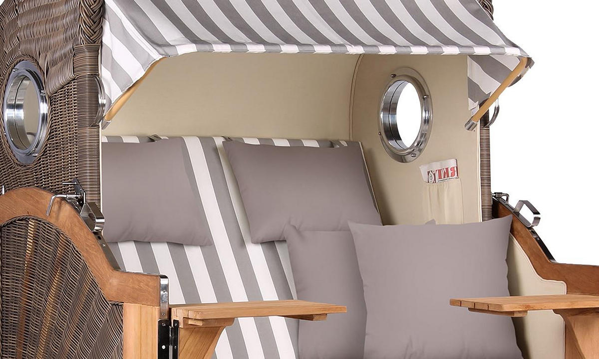 STRANDKORB Baltikum Teak 2,5 Sitzer - Braun/Grau, Holz/Metall (142/170/95cm) - Mr. Deko