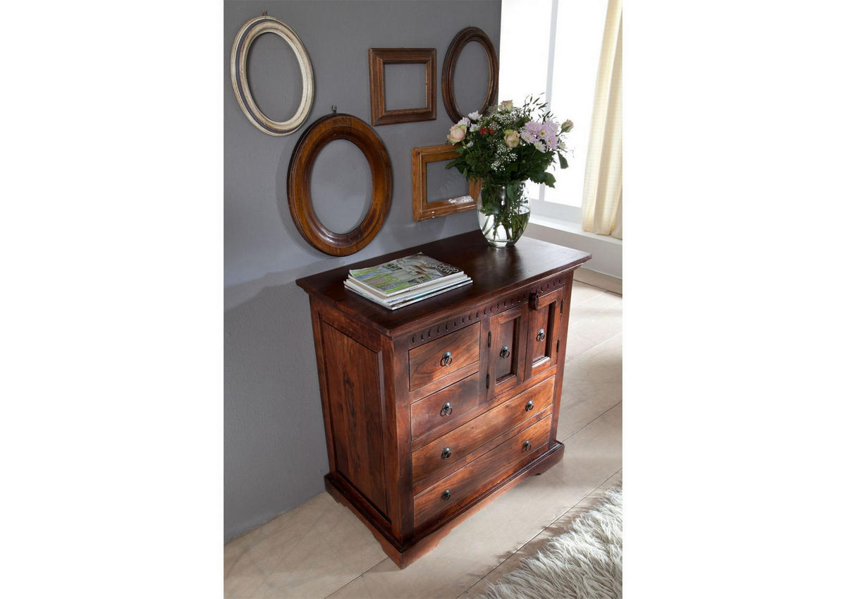 KOMMODE Akazie 87x50x87 nougat lackiert OXFORD #446 - Dunkelbraun, Holz (87/87/50cm) - Massivmoebel24