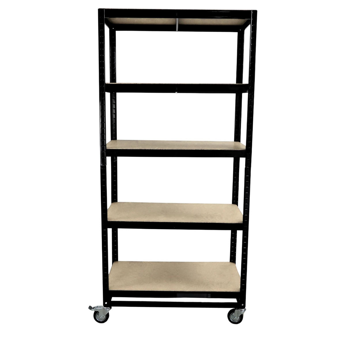 KOMMISSIONIERWAGEN BÜFFEL, 190x90x50cm, 5 Ebenen, Fachlast 50kg, 2X Lenkrollen & 2X Lenkrollen mit Feststellbremse, Schwarz - Schwarz, Metall (90/190/50cm) - PROREGAL
