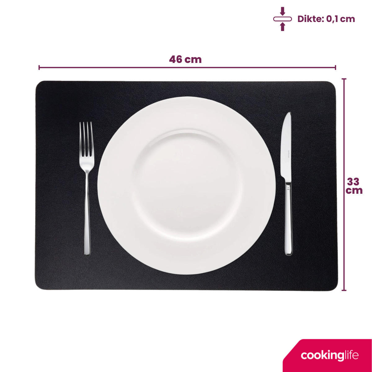 TISCHSET s - Doppelseitig - Veganes Leder - Cognac / Schwarz 46 x 33 cm - 6 Stück - Braun, Kunststoff (33/46cm) - Cookinglife