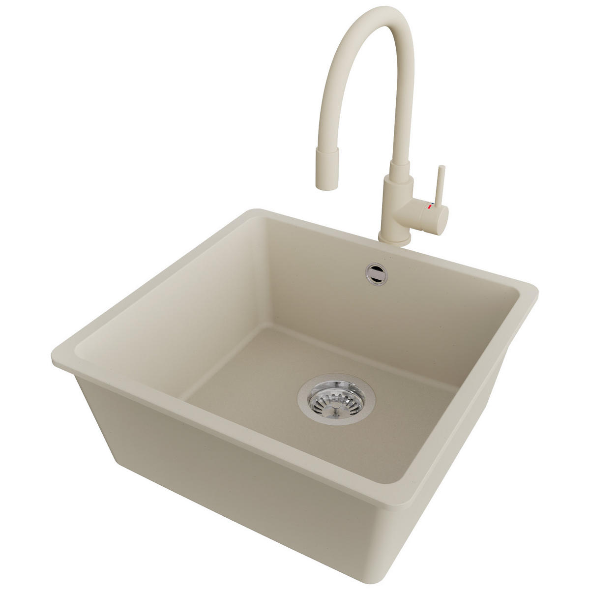 GRANITSPÜLE Venedig Slim Easy, 2-er set Beige 46/44 cm 1 Becken + Küchenarmatur 38/14 cm + Ablauf-Set ab 50er Unterschrank - Chromfarben/Beige, Kunststoff (46/20/44cm) - Primagran