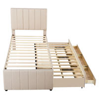 POLSTERBETT 90/200 cm & 90/190 cm in Beige mit Ausziehbett und 3 Schubladen - Beige, Holzwerkstoff/Textil (90/200cm) - WISHDOR