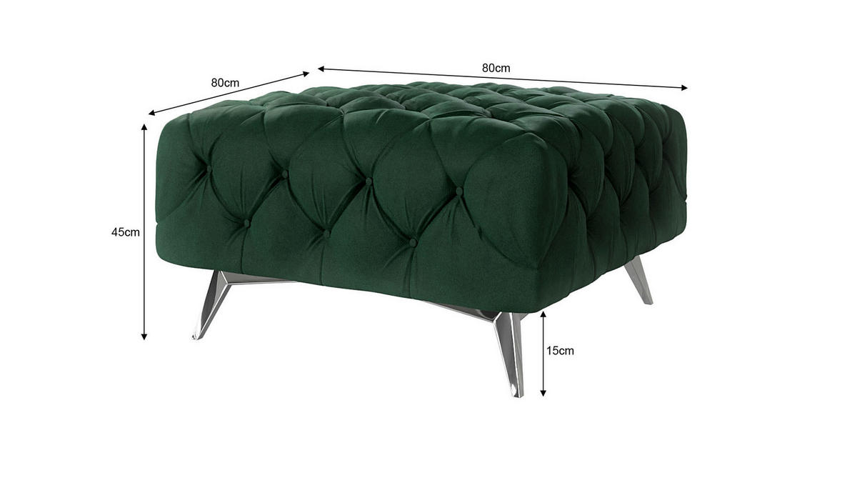 HOCKER Chesterfield Laura Flasche Grün Samt - Smaragdgrün/Silberfarben, Holz/Textil (80/45/80cm) - S-Style Möbel