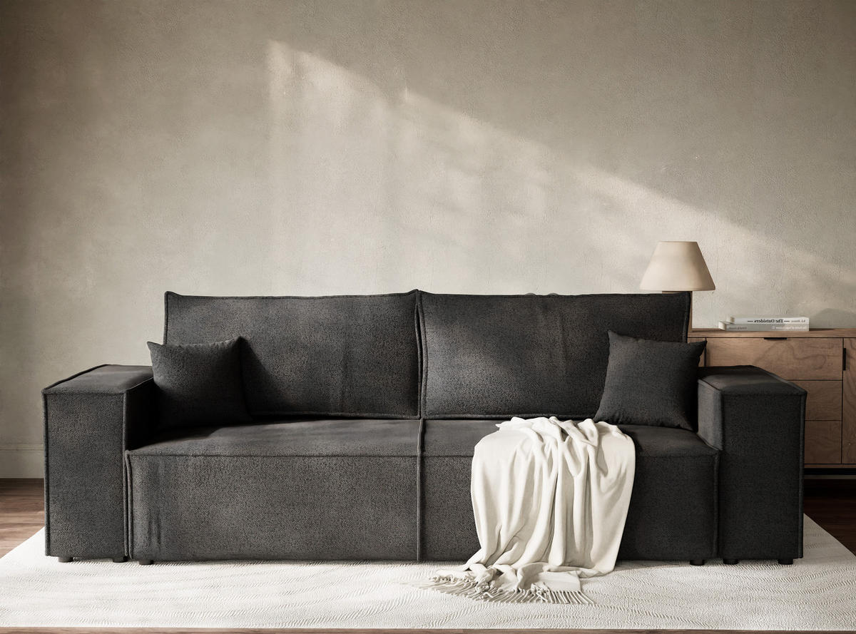 SOFA MIT SCHLAFFUNKTION Milos Anthrazit Webstoff - Anthrazit/Schwarz, Holz/Holzwerkstoff (255/70/105cm) - Maison de Reve