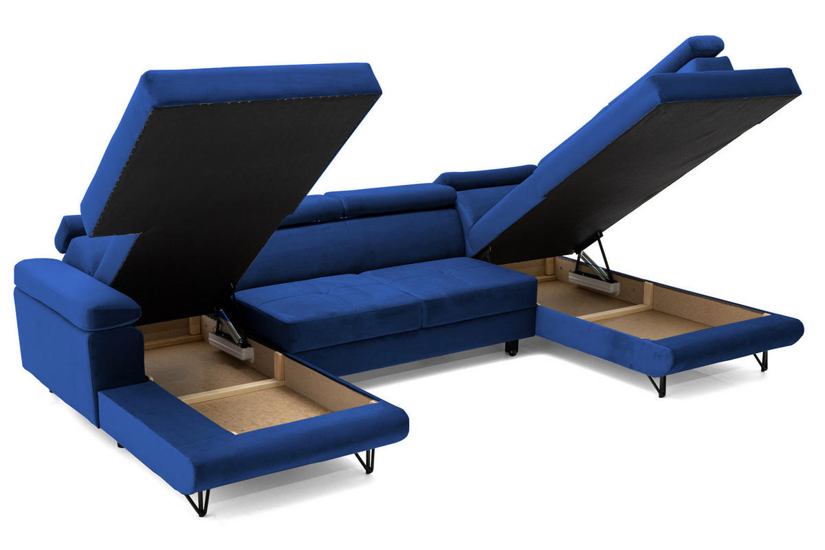ECKSOFA U-Form JUNIOR U Rechts mit Schlaffunktion 128x254 Velours Blau - Blau/Schwarz, Holz/Textil (184/90/323cm) - Muffo