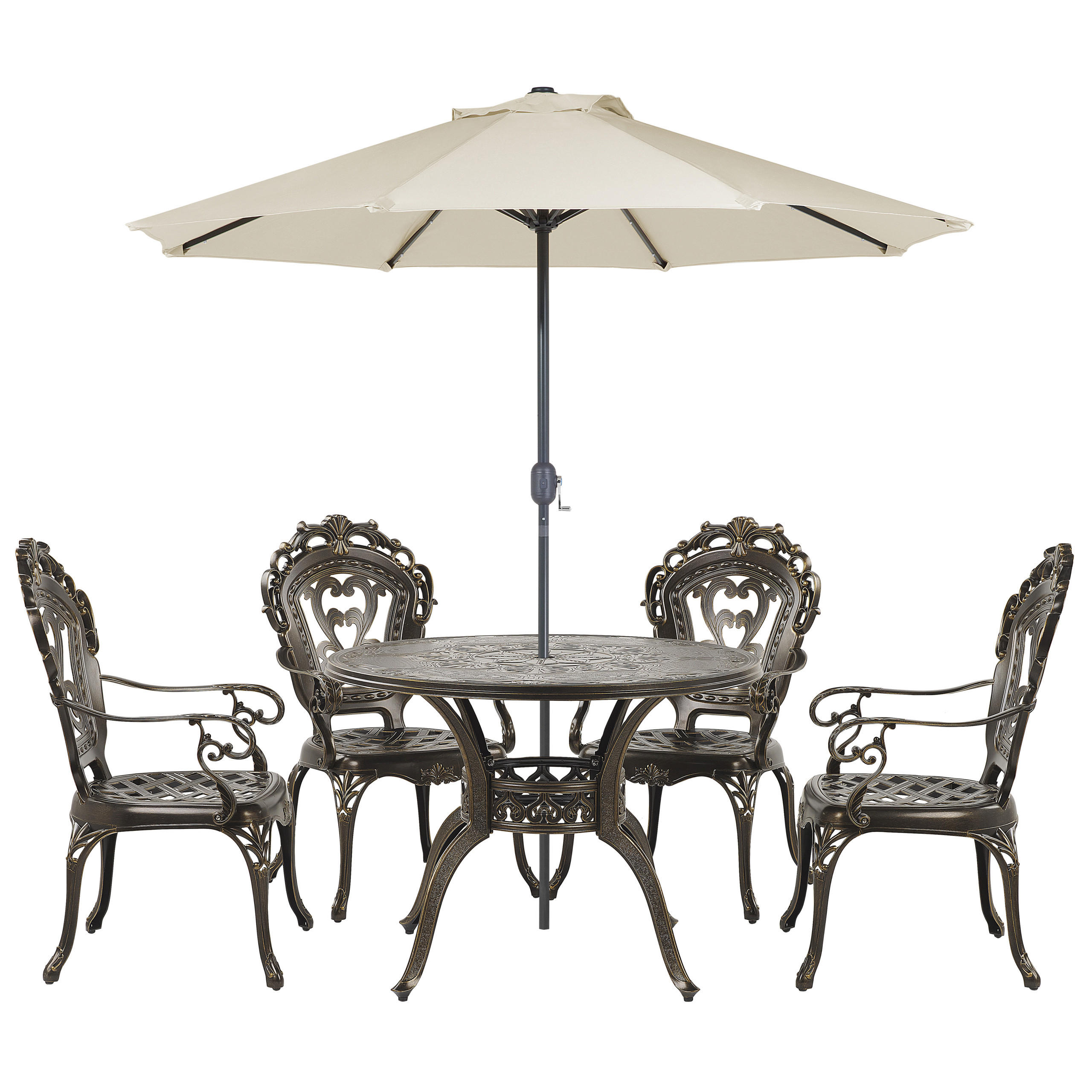 GARTENMÖBEL SET 4-Sitzer mit Sonnenschirm Aluminium dunkelbraun Sapri - Beige/Braun, Metall - Beliani