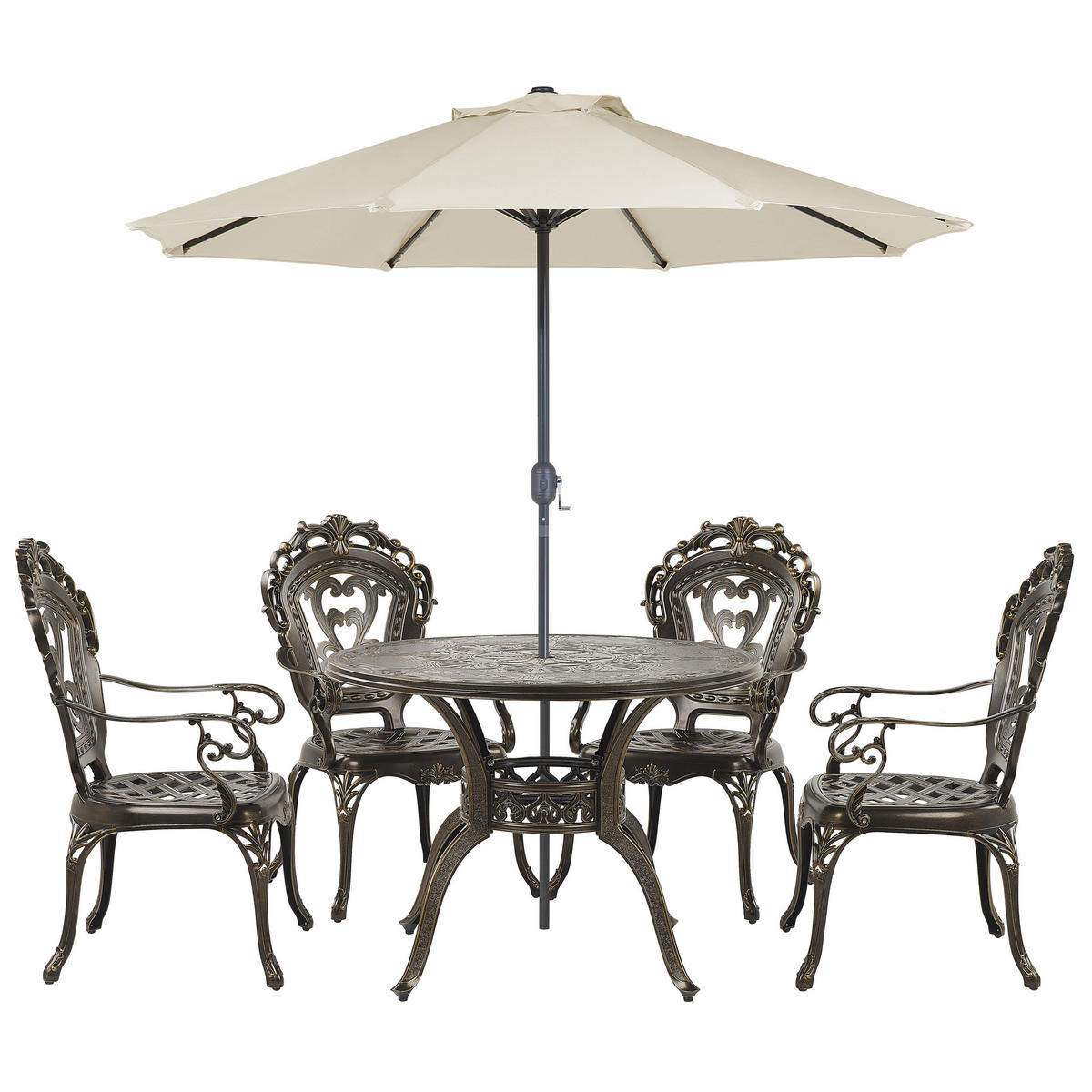 GARTENMÖBEL SET 4-Sitzer mit Sonnenschirm Aluminium dunkelbraun Sapri - Beige/Braun, Metall - Beliani