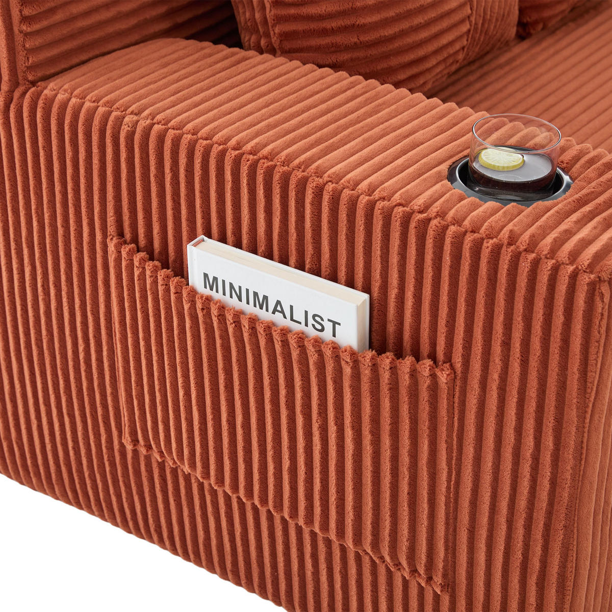 SCHLAFSOFA 2-in-1 mit Hocker, 2 Kissen und Becherhalter, DE-42913, Orange - Orange, Textil (133/64/87cm) - ComfortXL