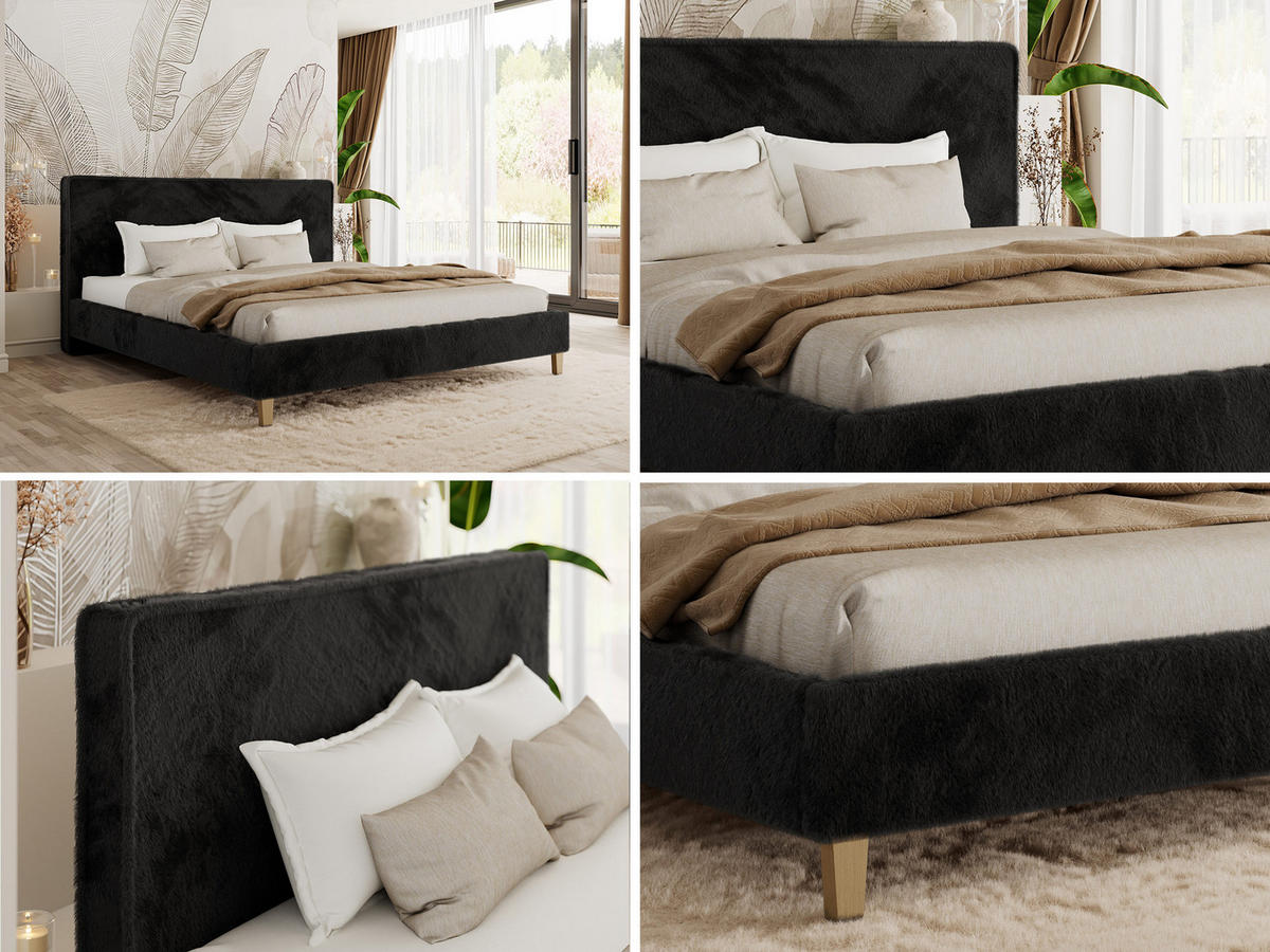 ČALÚNENÁ POSTEĽ LUMARO CLASSIC 140/200 - Čierna Plyš - Matrac Multipocket - čierna/jadrový buk, drevo/textil (140/200cm) - MKS