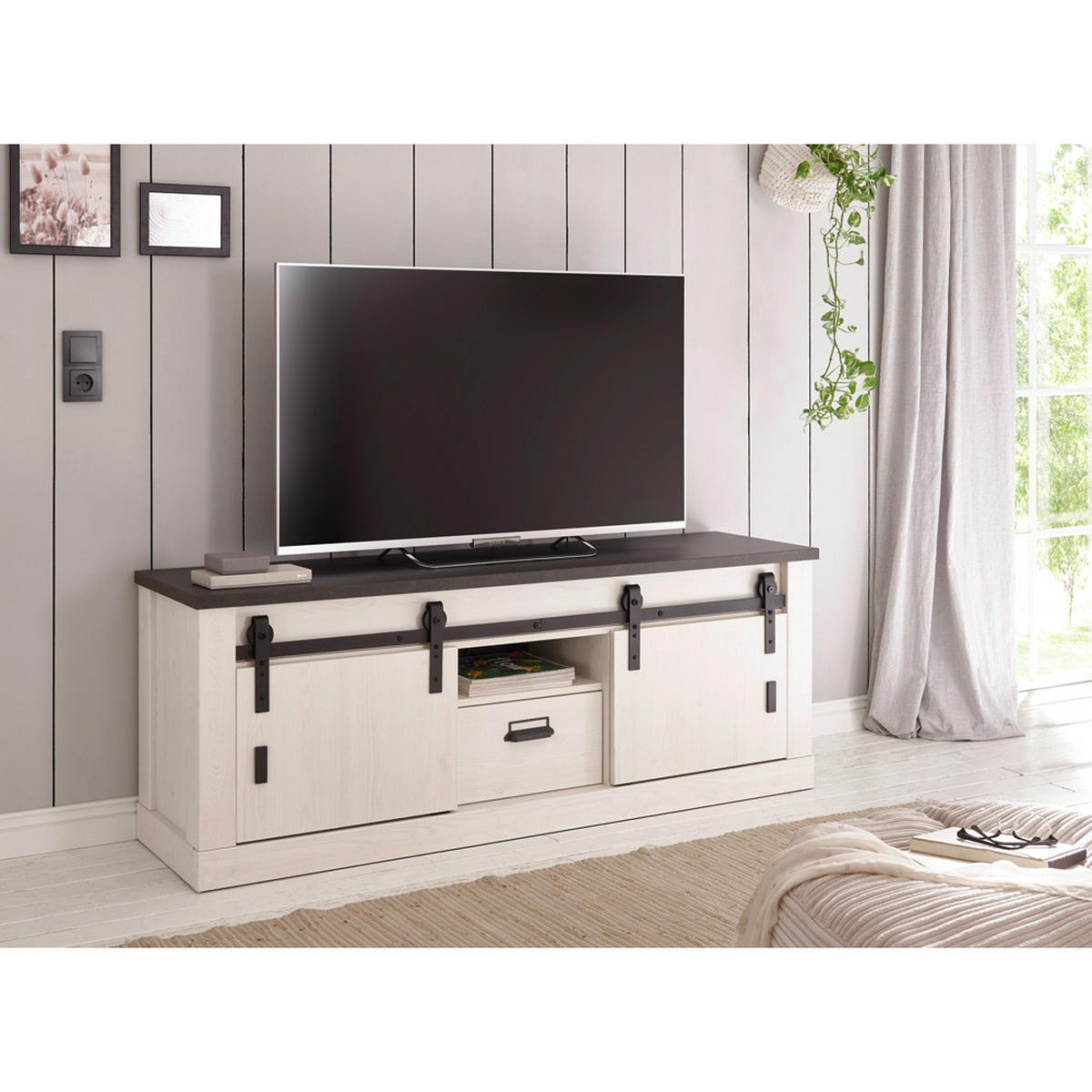 LOWBOARD Shelton-61 - Weiß, Holzwerkstoff (162/61/43cm) - Lomado