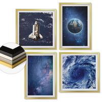 WANDBILDER 4er Set - 50x50 cm & 40x60 cm Goldrahmen - Erde Weltraumsturm Galaxie - Goldfarben, Kunststoff (50/50cm) - ArtPrintCave