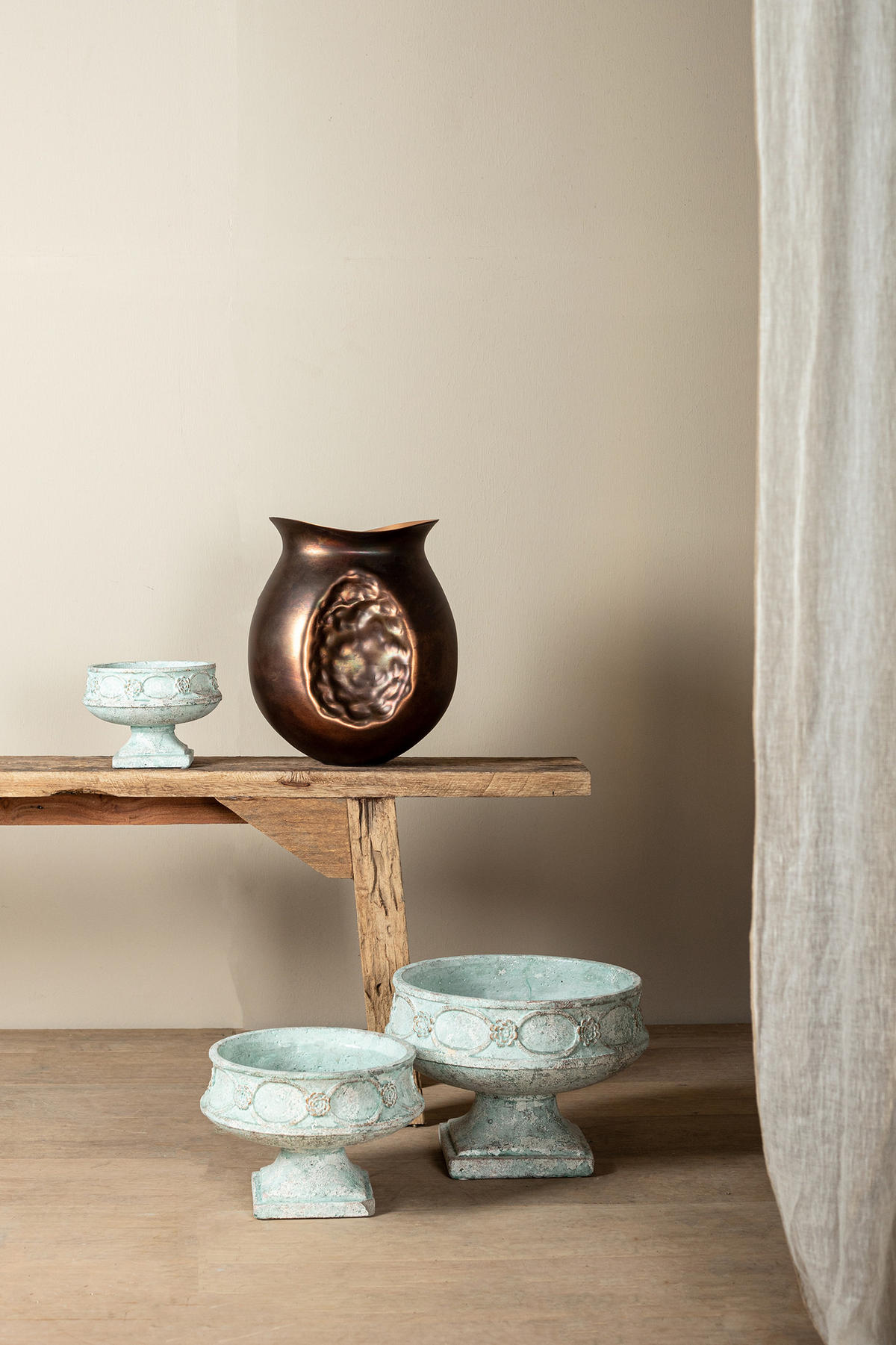 KERZE Artas Blau 32/32/32cm - Blau, Stein (32/32/32cm) - PTMD Collection