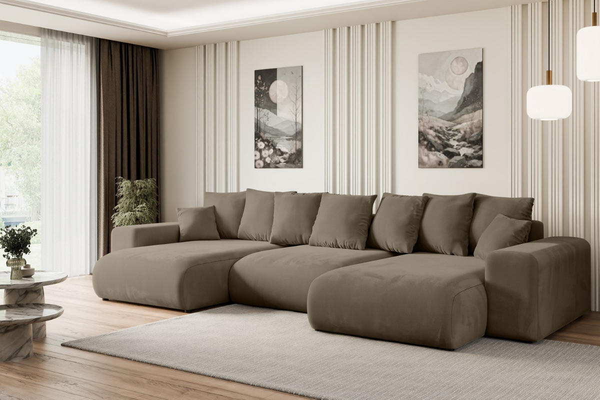 WOHNLANDSCHAFT mit Schlaffunktion und Bettkasten ESKAR-U -352x165x84cm Braun Velours - Schwarz/Braun, Holzwerkstoff/Kunststoff (352/84/165cm) - ALTDECOR