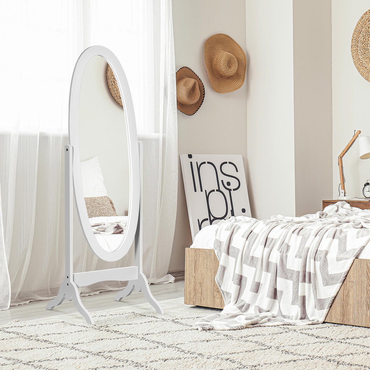 STANDSPIEGEL DE-17908 oval mit verstellbarem Winkel Weiß - Weiß, Holzwerkstoff (48/147/46cm) - ComfortXL
