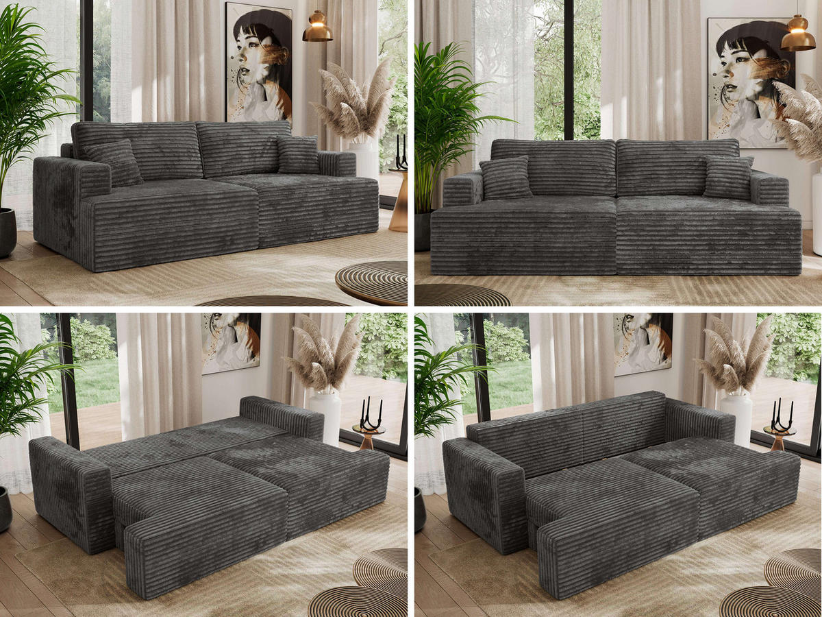 4-SITZER SOFA VIRELLA Dunkelgrau Cord - Dunkelgrau/Schwarz, Textil (240/88/115cm) - MKS