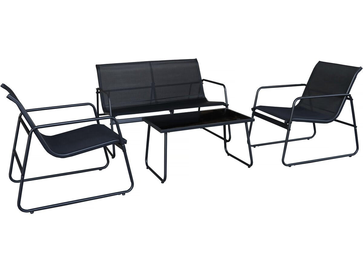 LOUNGEGARNITUR Fortaleza 4-Sitzer Schwarz - Schwarz, Glas/Metall - Habitat Garten