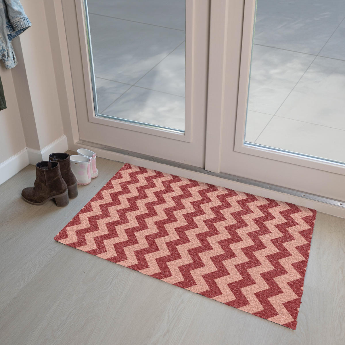 FUSSMATTE Zickzack - Streifen - Muster - Rot 90x60 cm - Bordeaux, Kunststoff (90/0.4cm) - MuchoWow