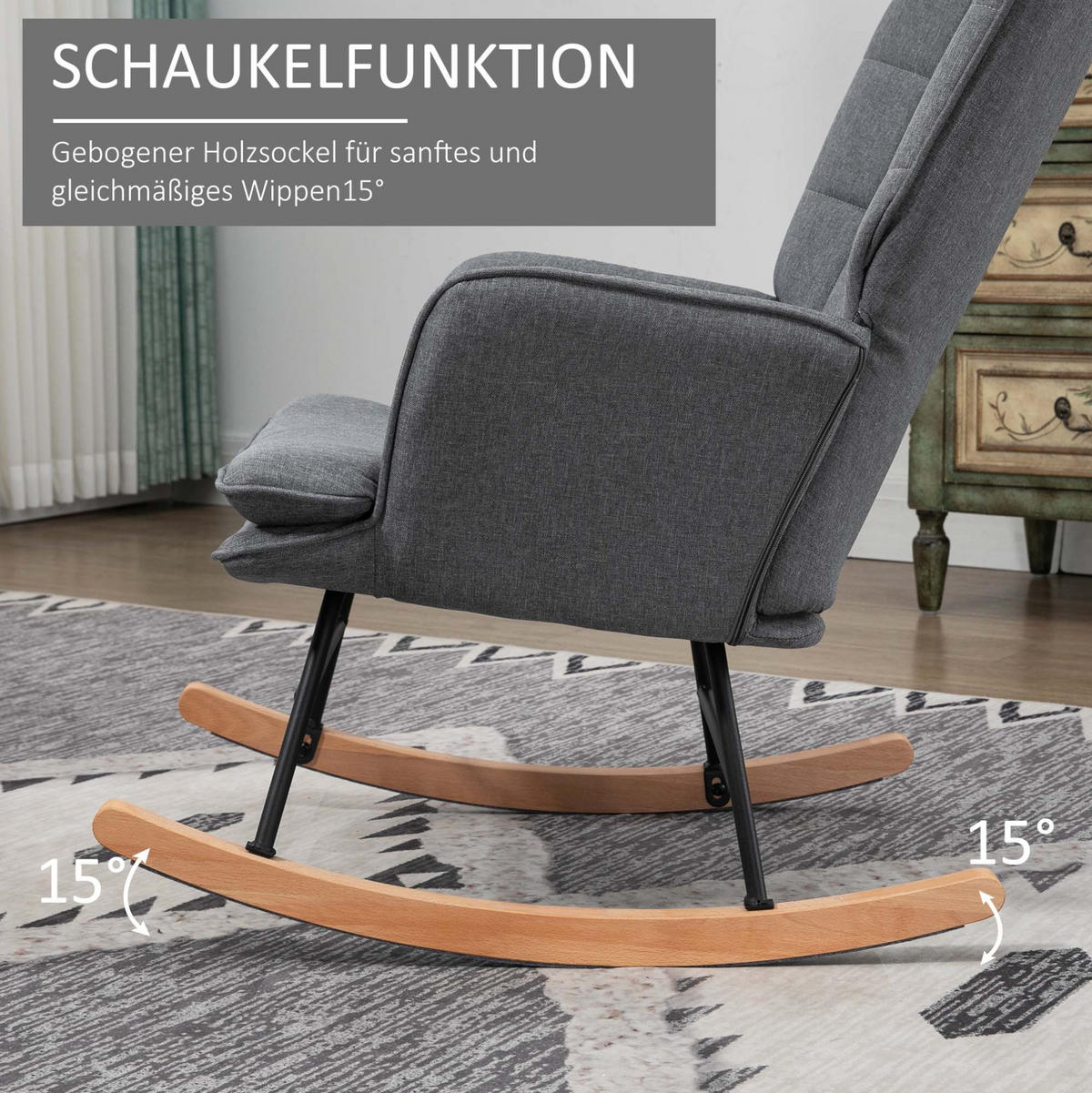 SCHAUKELSTUHL 64/89/90 cm in Grau mit Hocker und hoher Rückenlehne - Grau, Textil (89/90/64cm) - Flora Grace