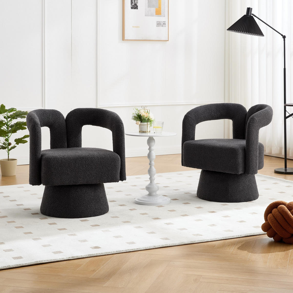 DREHSTUHL 360°Drehsessel Loungesessel mit Polsterung,Boucle,Dunkelgrau - Dunkelgrau, Textil (67/74/55cm) - LVHOM